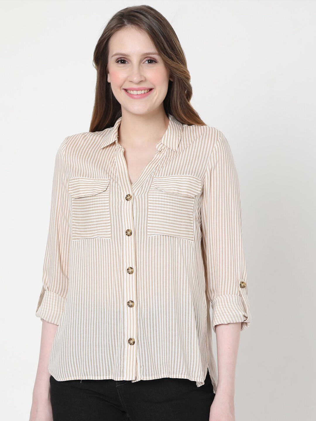 

Vero Moda Women White Opaque Striped Casual Shirt