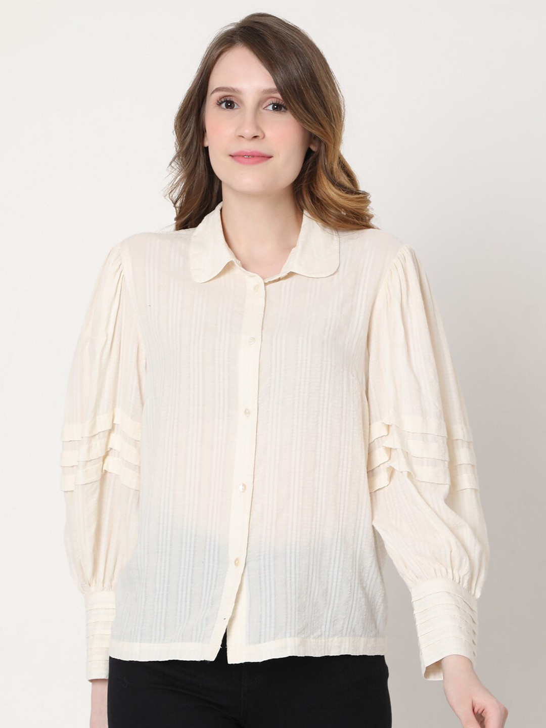 

Vero Moda Women Beige Striped Casual Shirt