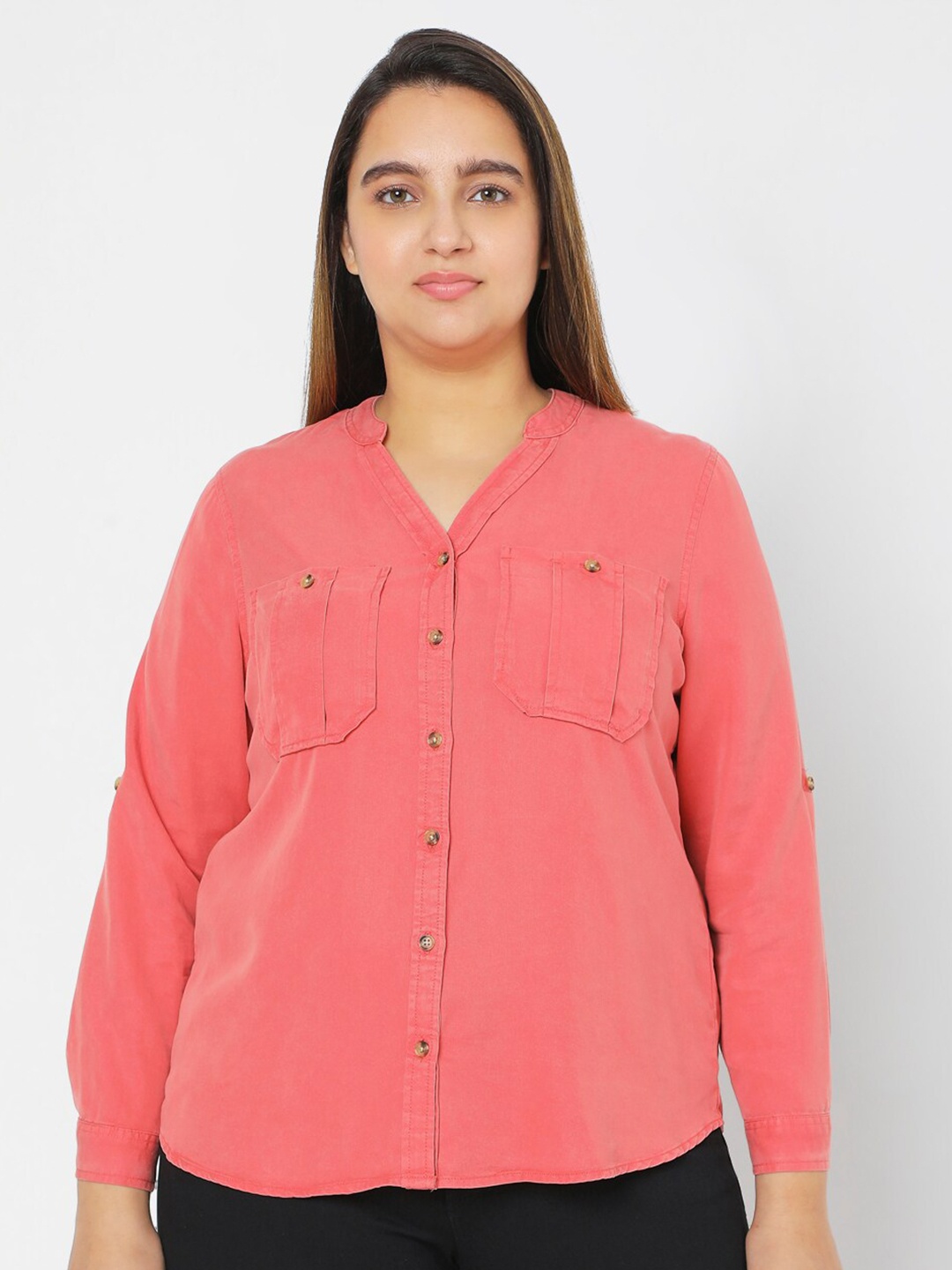 

VERO MODA CURVE Women Coral Opaque Casual Shirt