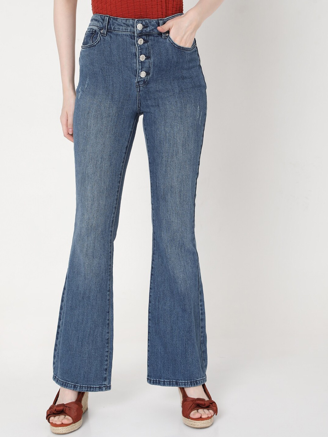 

Vero Moda Women Blue Flared High-Rise Jeans