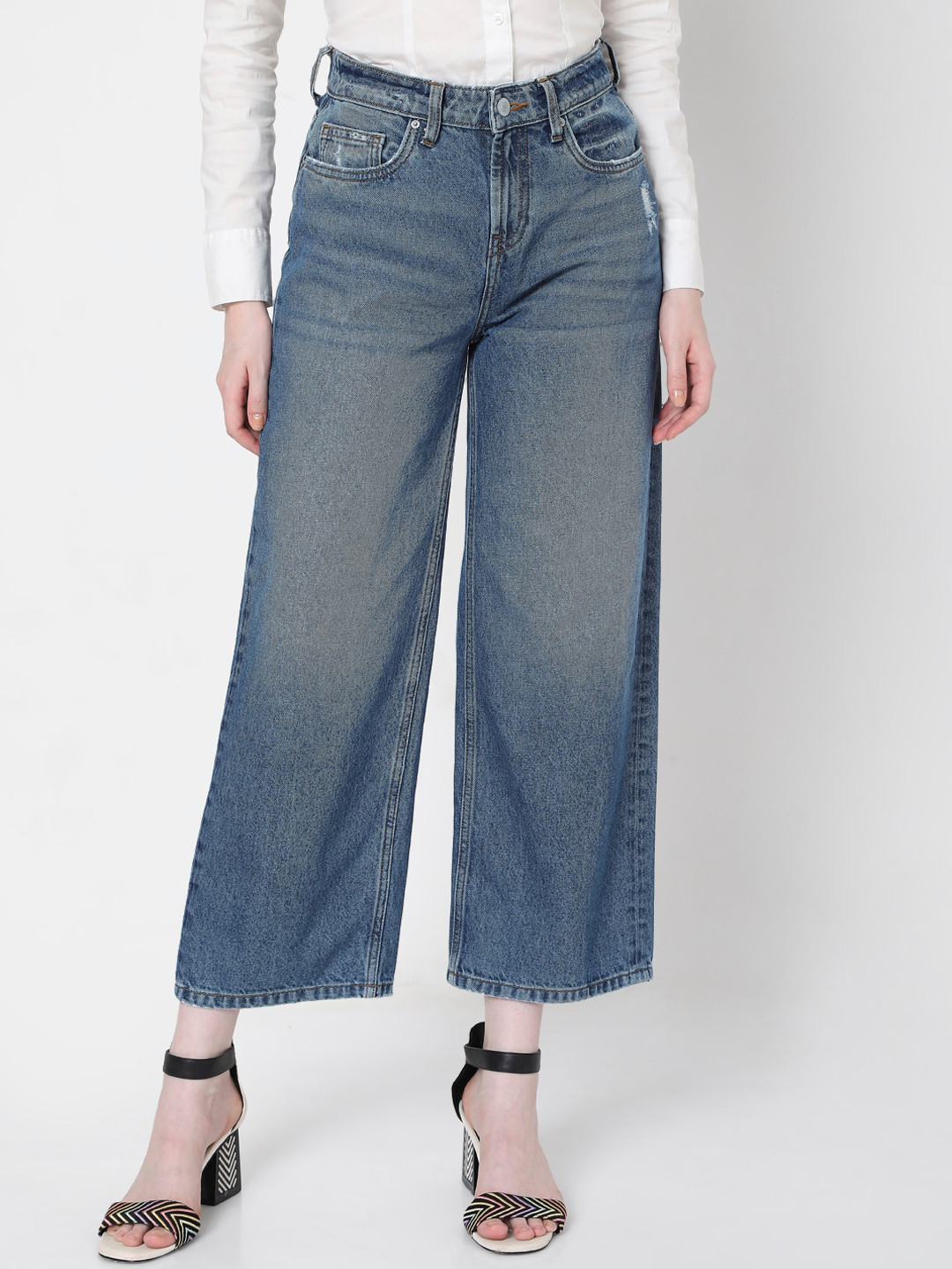 

Vero Moda Women Blue Cotton Flared High-Rise Light Fade Jeans