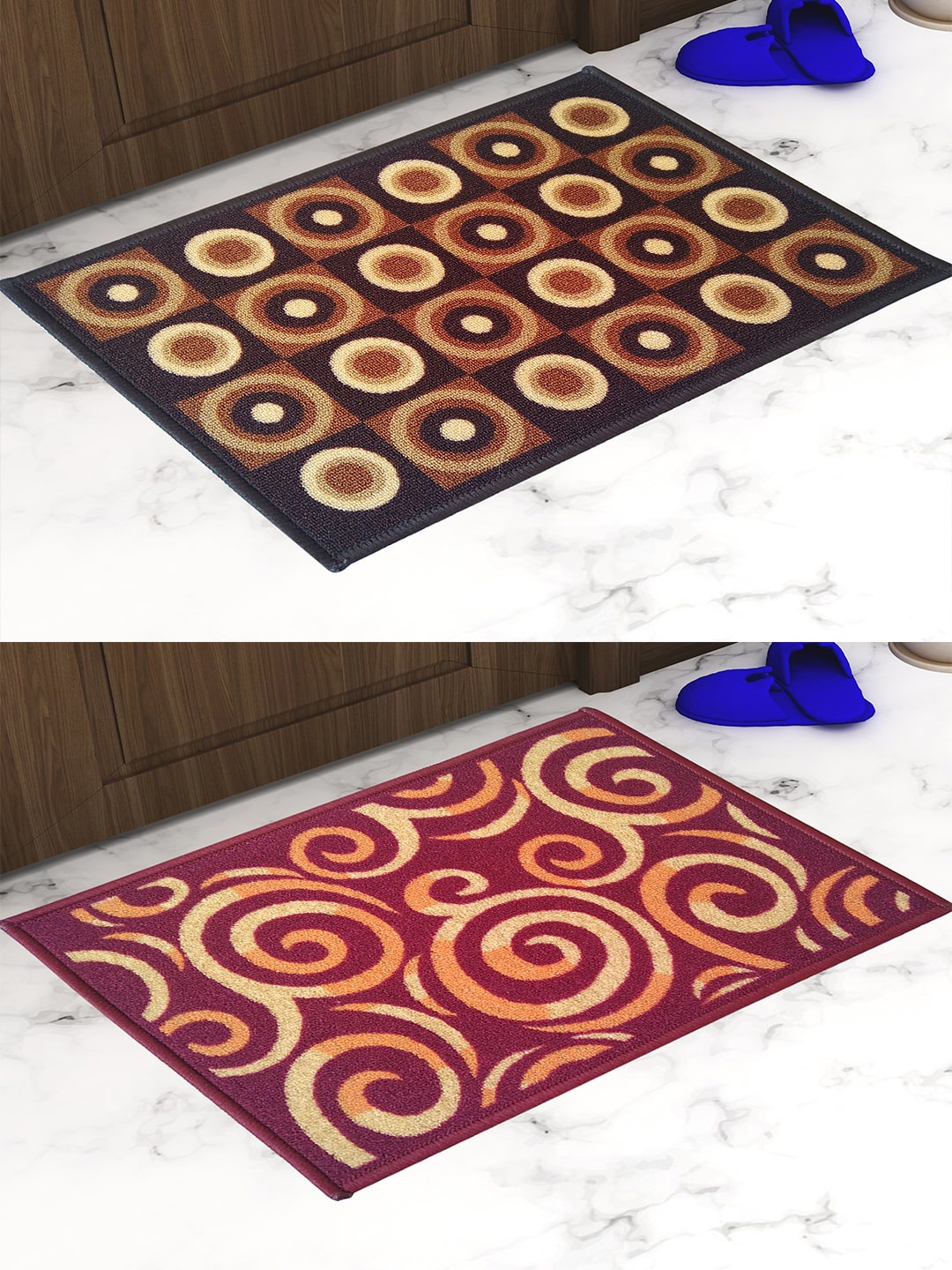 

Athom Trendz Set Of 2 Brown & Maroon Self-Design Anti-Skid Doormats