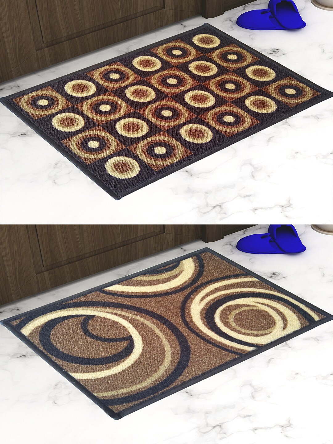 

Athom Trendz Set Of 2 Brown & Black Printed Anti Skid Doormats