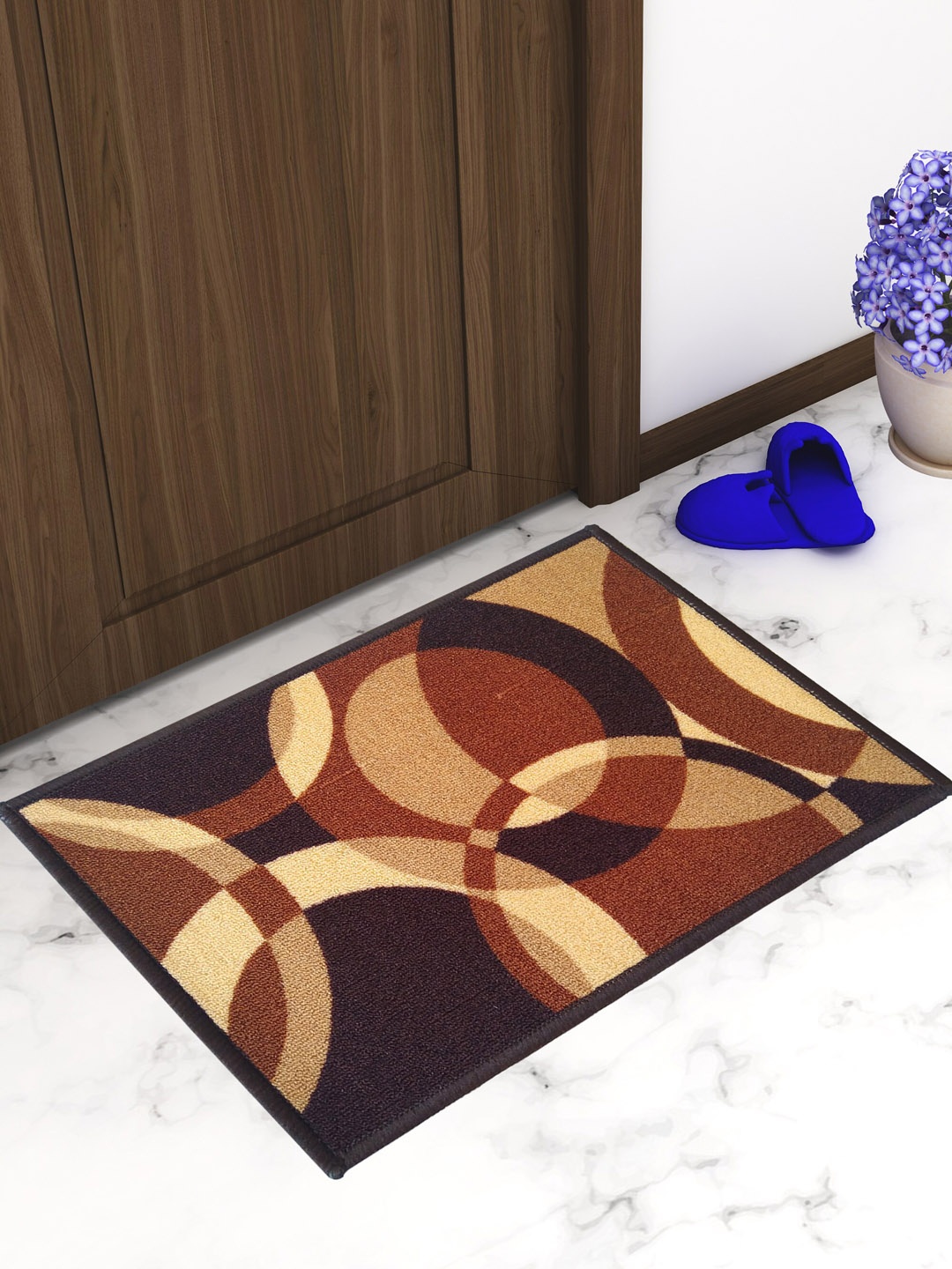 

Athom Trendz Set Of 3 Brown & Yellow Patterned Anti Skid Rectangular Door Mats