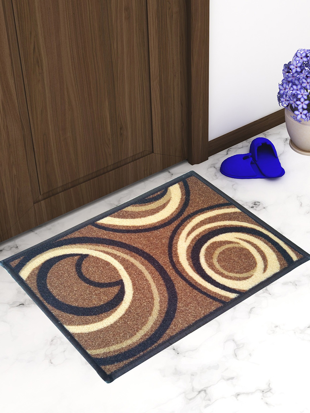 

Athom Trendz Set Of 2 Brown & Yellow Patterned Anti Skid Rectangular Door Mats