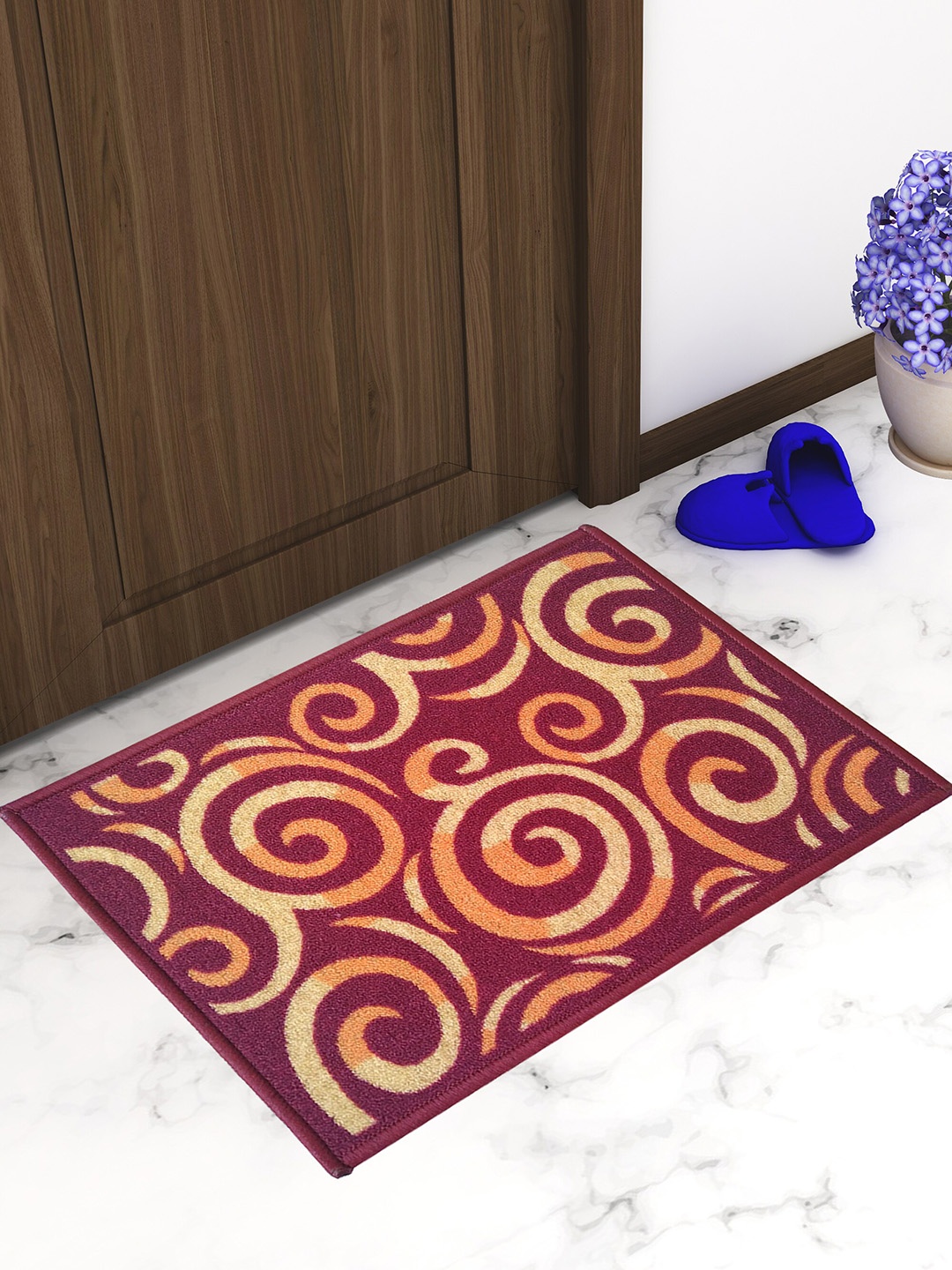 

Athom Trendz Set Of 3 Maroon & Yellow Patterned Anti Skid Latex Backing Rectangular Door Mats