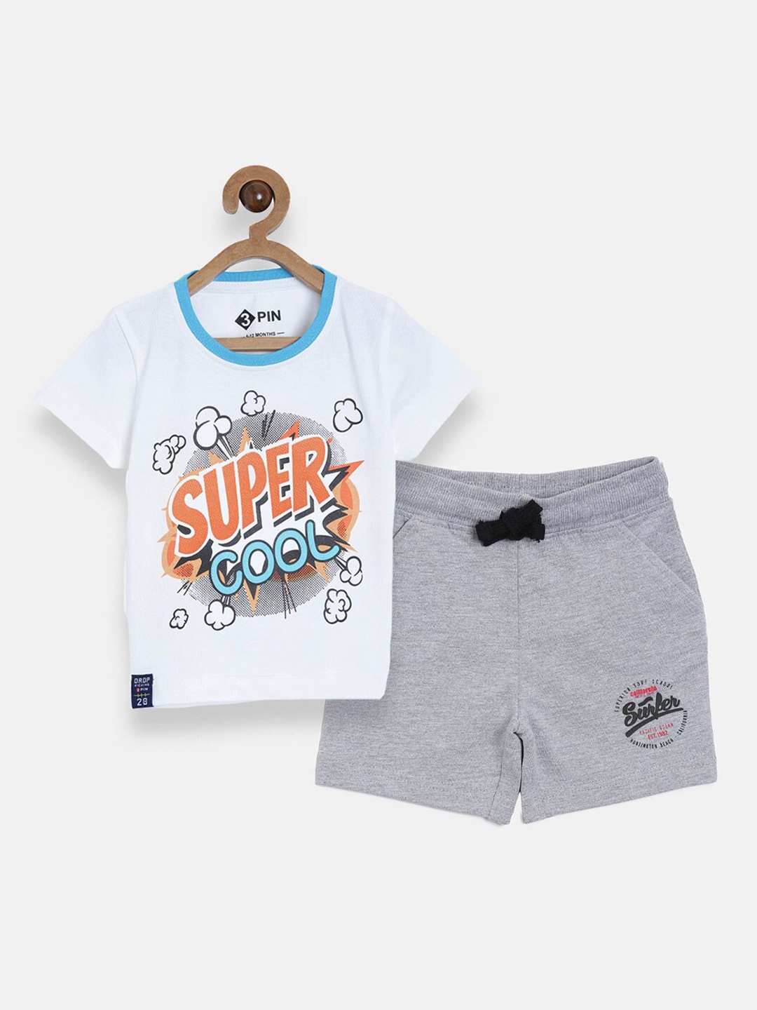 

3PIN Boys White & Grey Printed Cotton T-shirt with Shorts