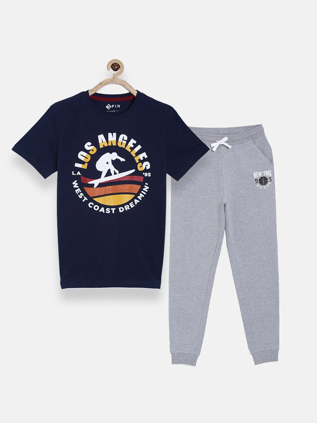 

3PIN Boys Navy Blue & Grey Printed Pure Cotton T-shirt with Pyjamas
