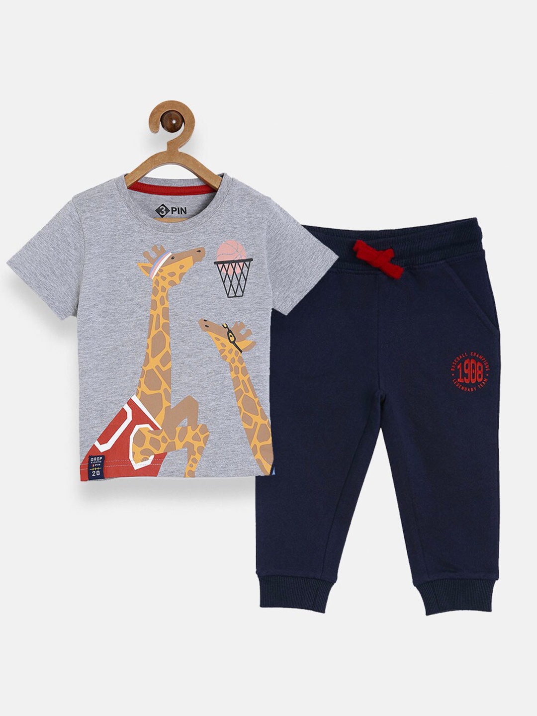 

3PIN Boys Grey & Navy Blue Printed T-shirt with Pyjamas