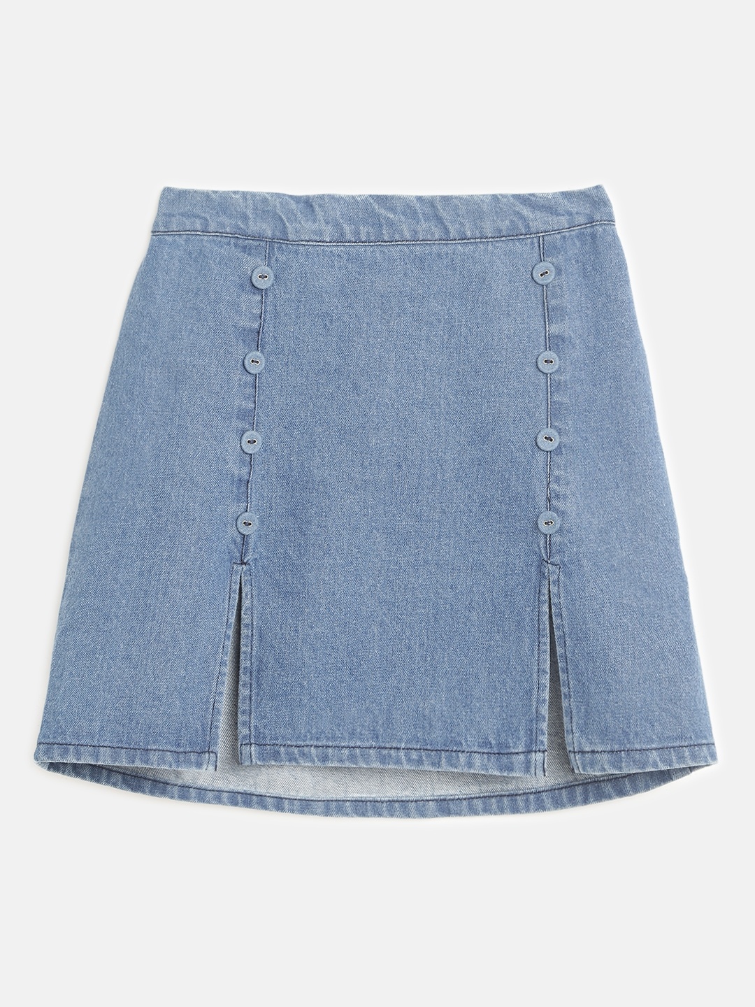 

Noh.Voh - SASSAFRAS Kids Girls Blue Solid A- Line Denim Mini Skirt With Button Detailing
