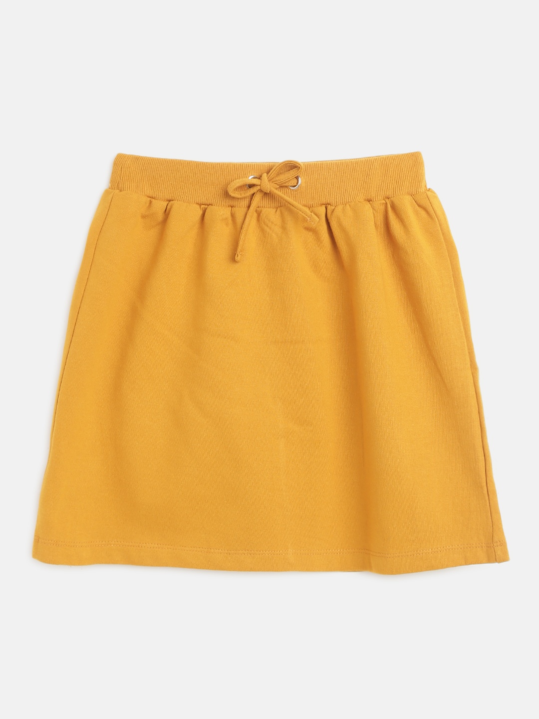 

Noh.Voh - SASSAFRAS Kids Girls Mustard Yellow Solid A- Line Terry MIni Skirt