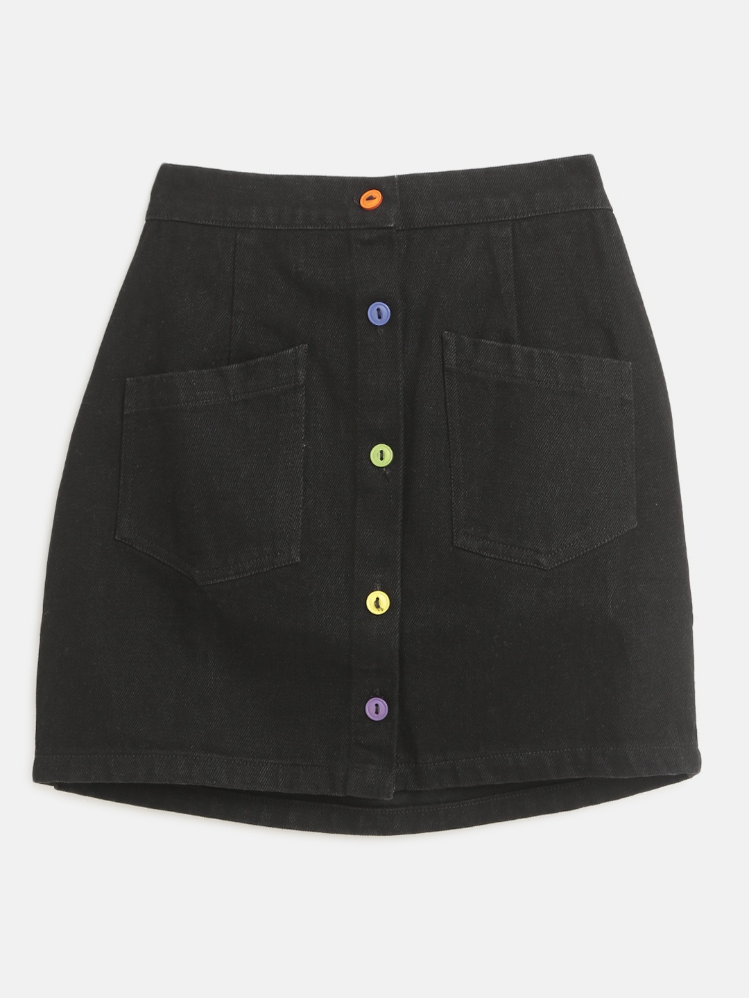 

Noh.Voh - SASSAFRAS Kids Girls Black Solid Pure Cotton A- Line Denim Mini Skirt