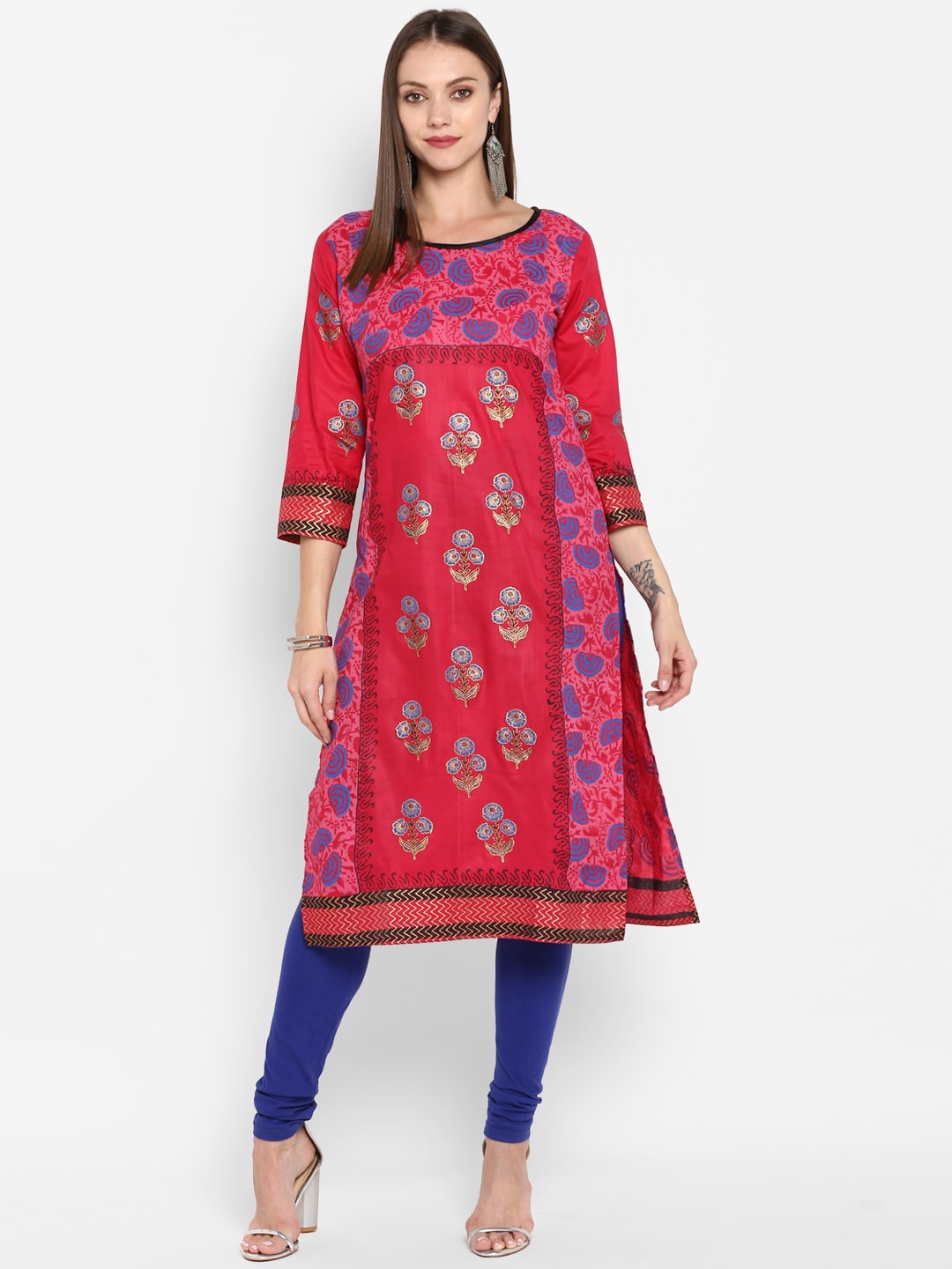 

Varkha Fashion Women Pink Ethnic Motifs Printed Mirror Work Kurta