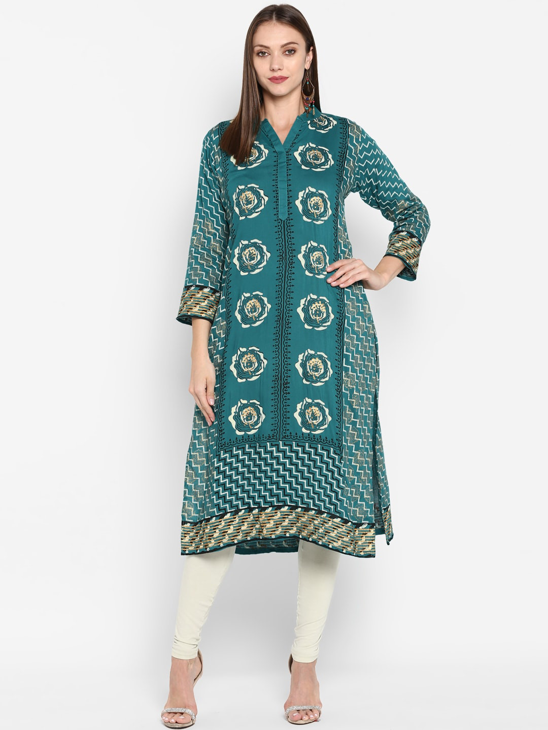

Varkha Fashion Women Turquoise Blue Bandhani Printed Kurta