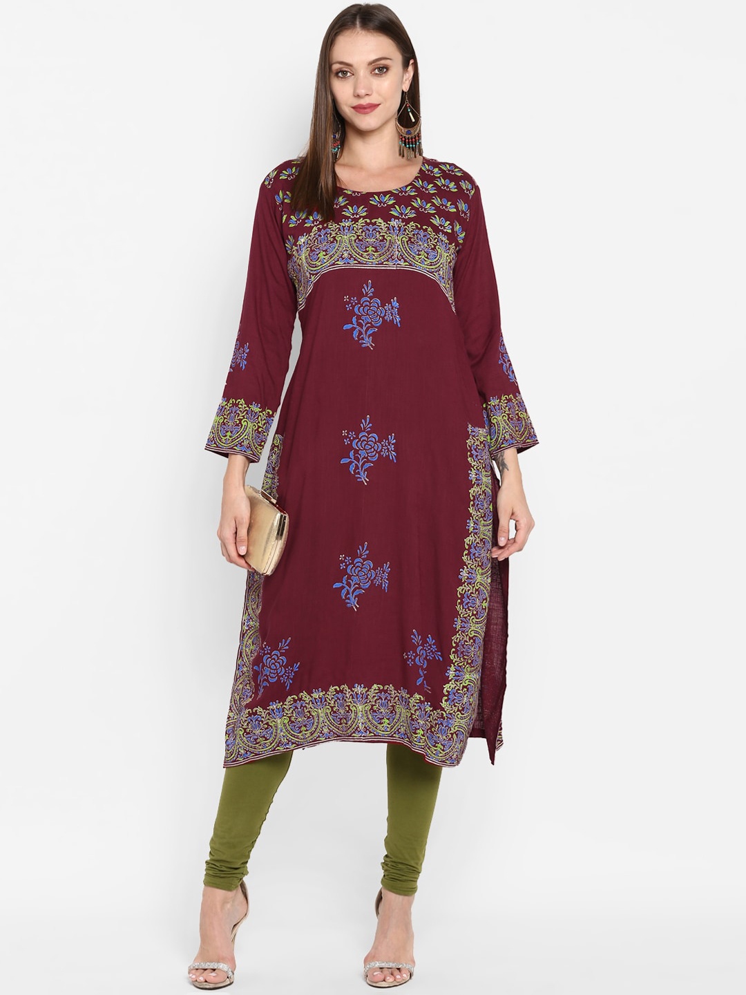 

Varkha Fashion Women Maroon & Blue Printed Kurta