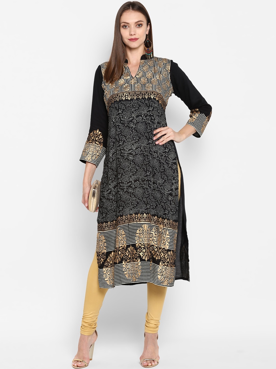 

Varkha Fashion Women Black & White Ethnic Motifs Printed Kurta