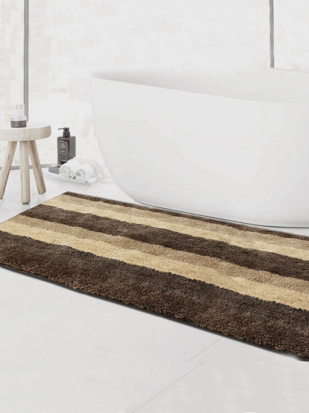 

LUXEHOME INTERNATIONAL Brown & Beige 1850 GSM Striped Bath Rug, Camel brown