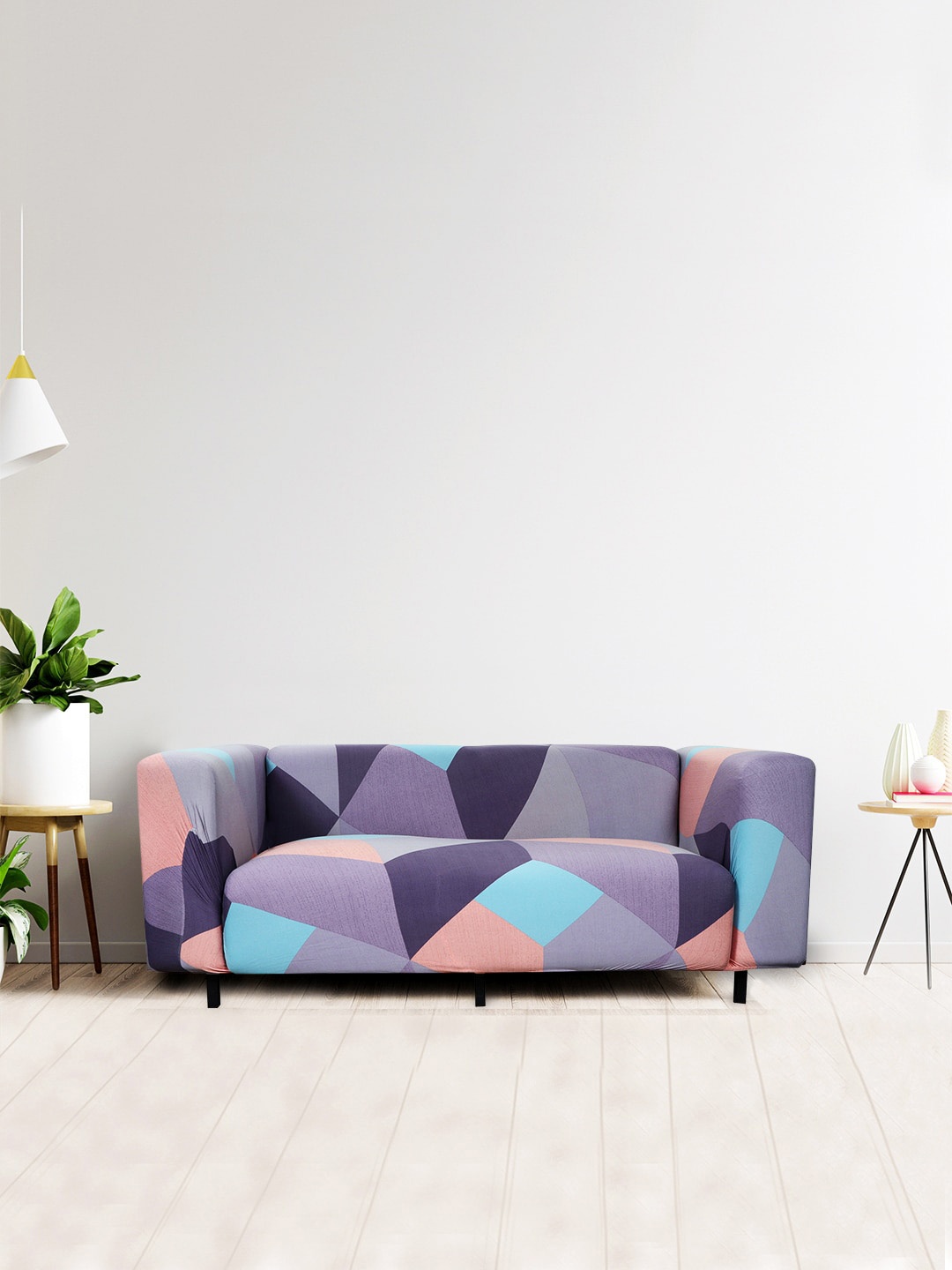 

HOUSE OF QUIRK Violet & Blue Printed 3-Seater Stretchable Non-Slip Sofa Cover