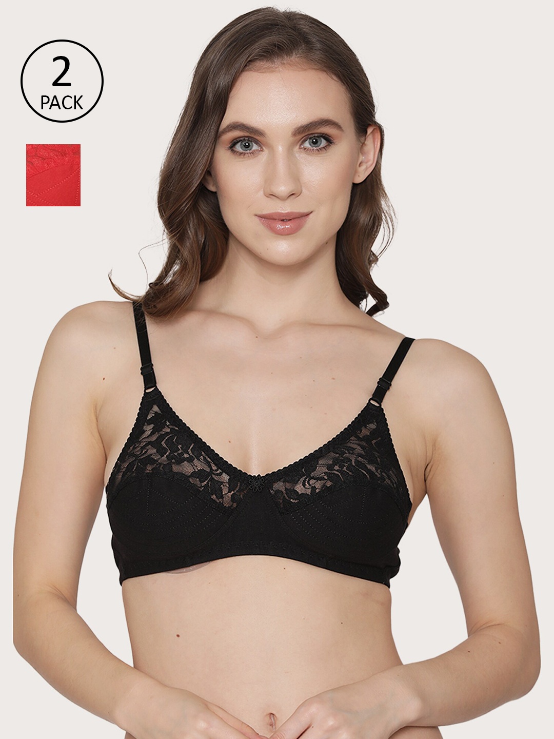 

Kalyani Pack of 2 Black & Red T-shirt Bra