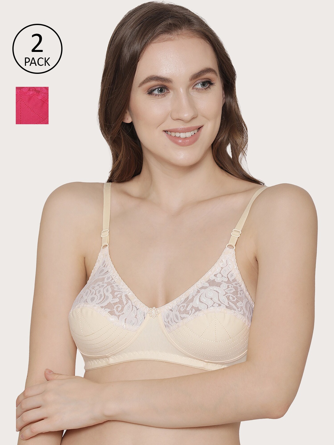 

Kalyani Cream-Coloured & Pink T-shirt Bra Pack of 2