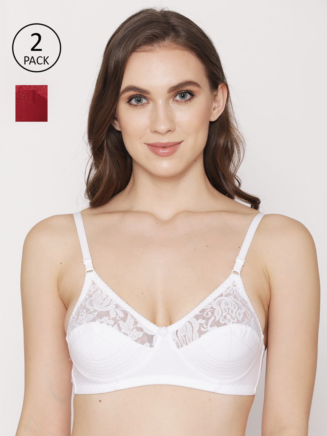

Kalyani Pack of 2 White & Maroon T-shirt Bra