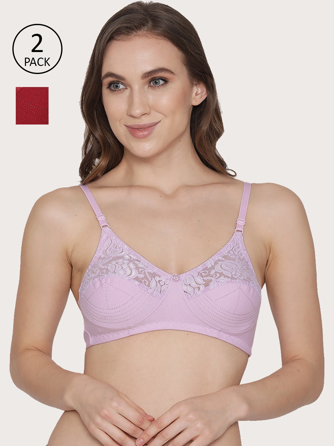 

Kalyani Pack Of 2 Lace Non Padded Everyday Bra, Lavender