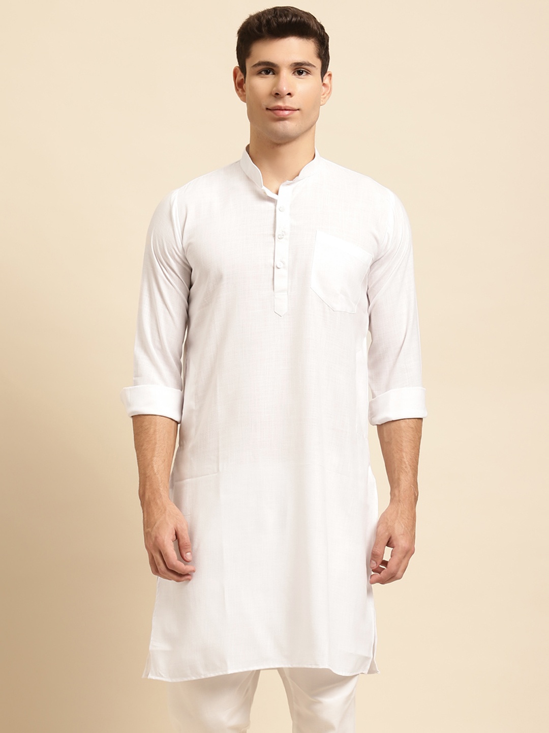 

RAJUBHAI HARGOVINDAS Men White Solid Straight Kurta