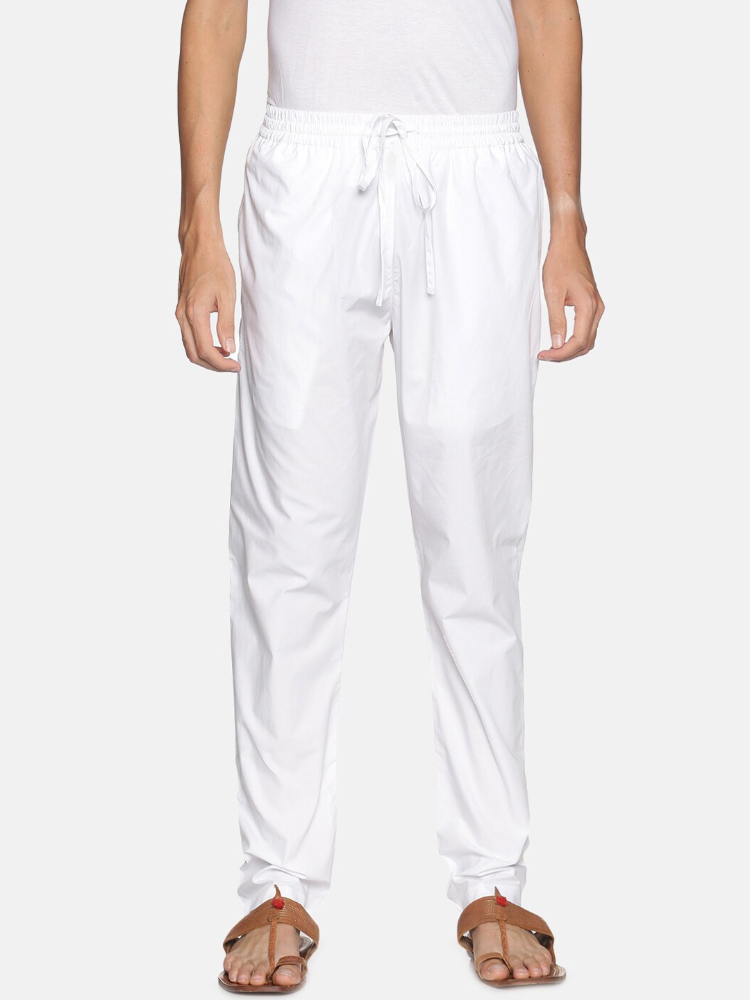 

Saffron Threads Men White Solid Pure Cotton Woven Pyjamas
