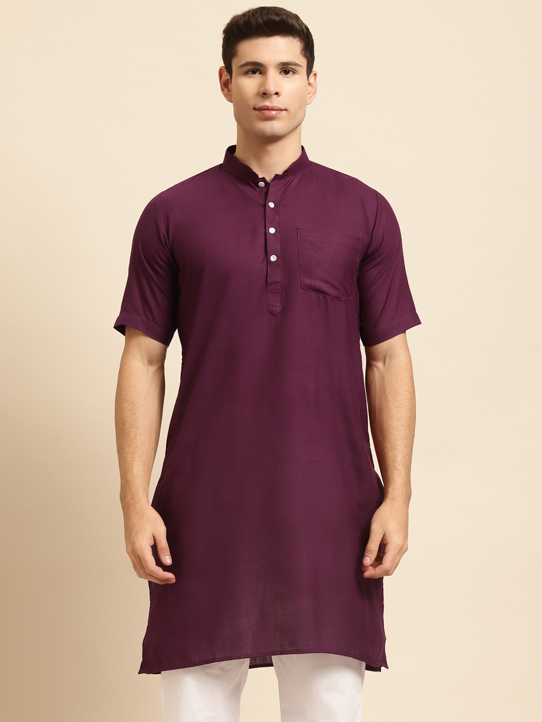 RAJUBHAI HARGOVINDAS Men Purple Solid Straight Kurta