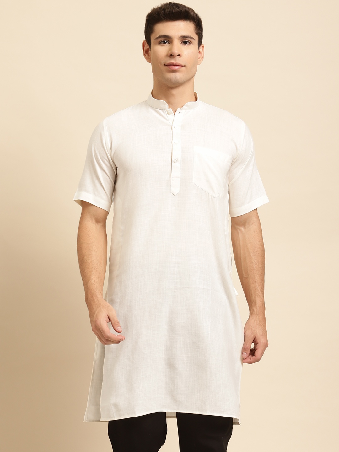 

RAJUBHAI HARGOVINDAS Men Off-White Solid Straight Kurta