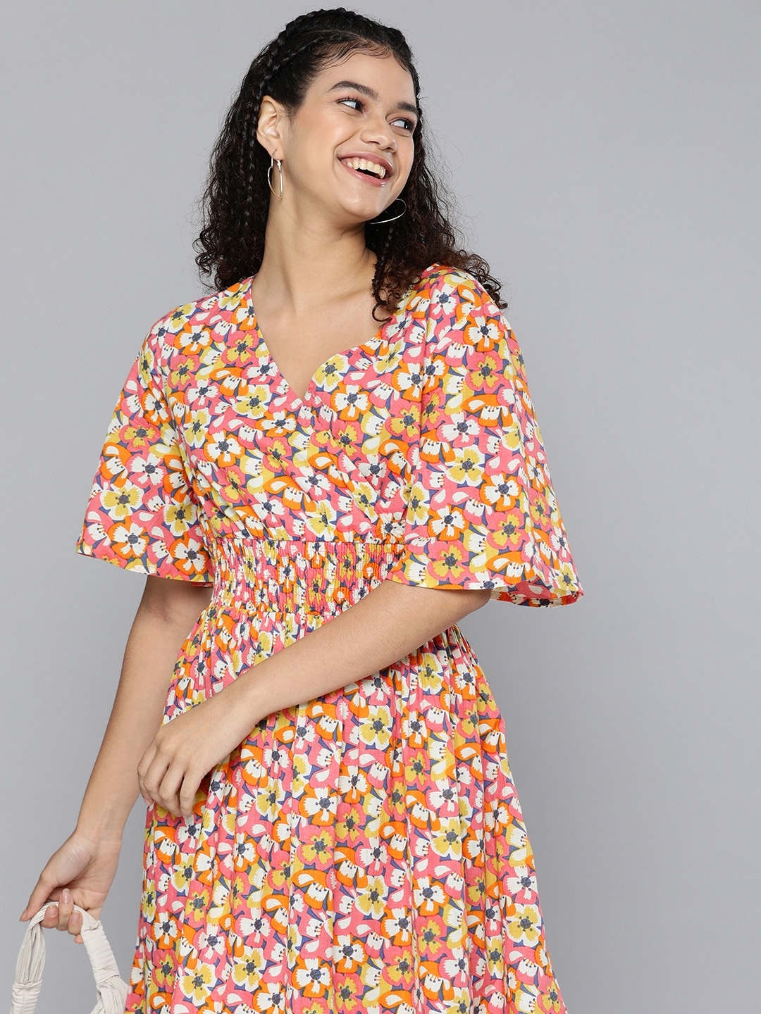

HERE&NOW Women Multicoloured Floral Printed Pure Cotton Fit & Flare Dress, Multi