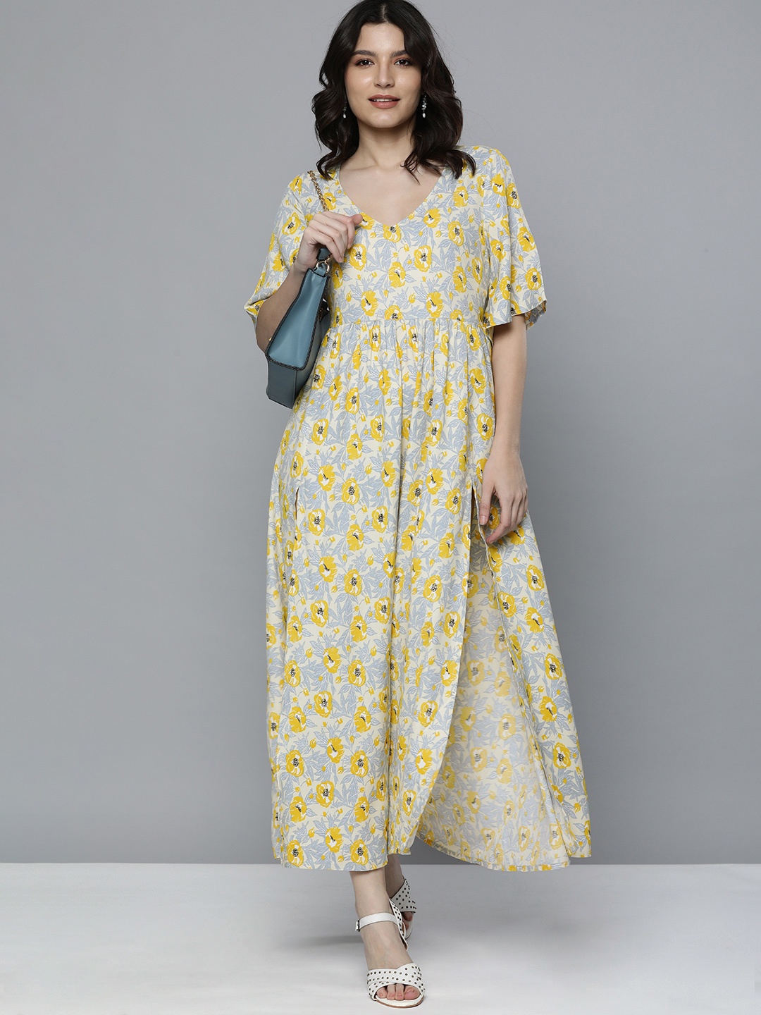 

HERE&NOW White & Blue Floral Fringed Maxi Dress