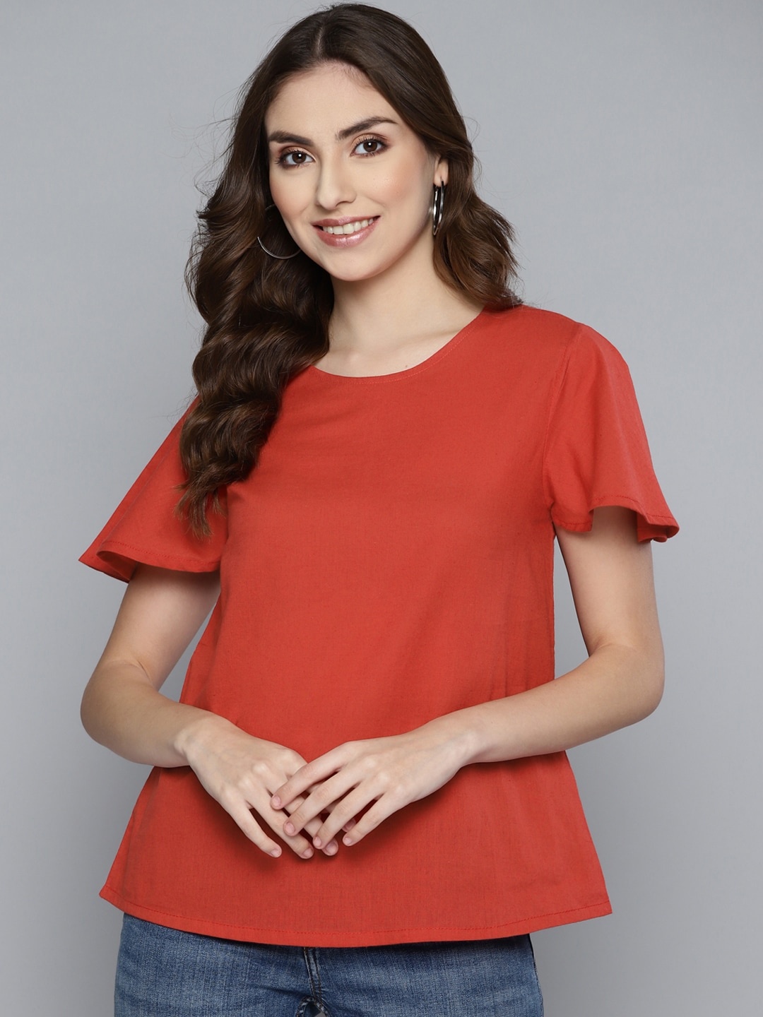 

HERE&NOW Women Red Pure Cotton T-shirt