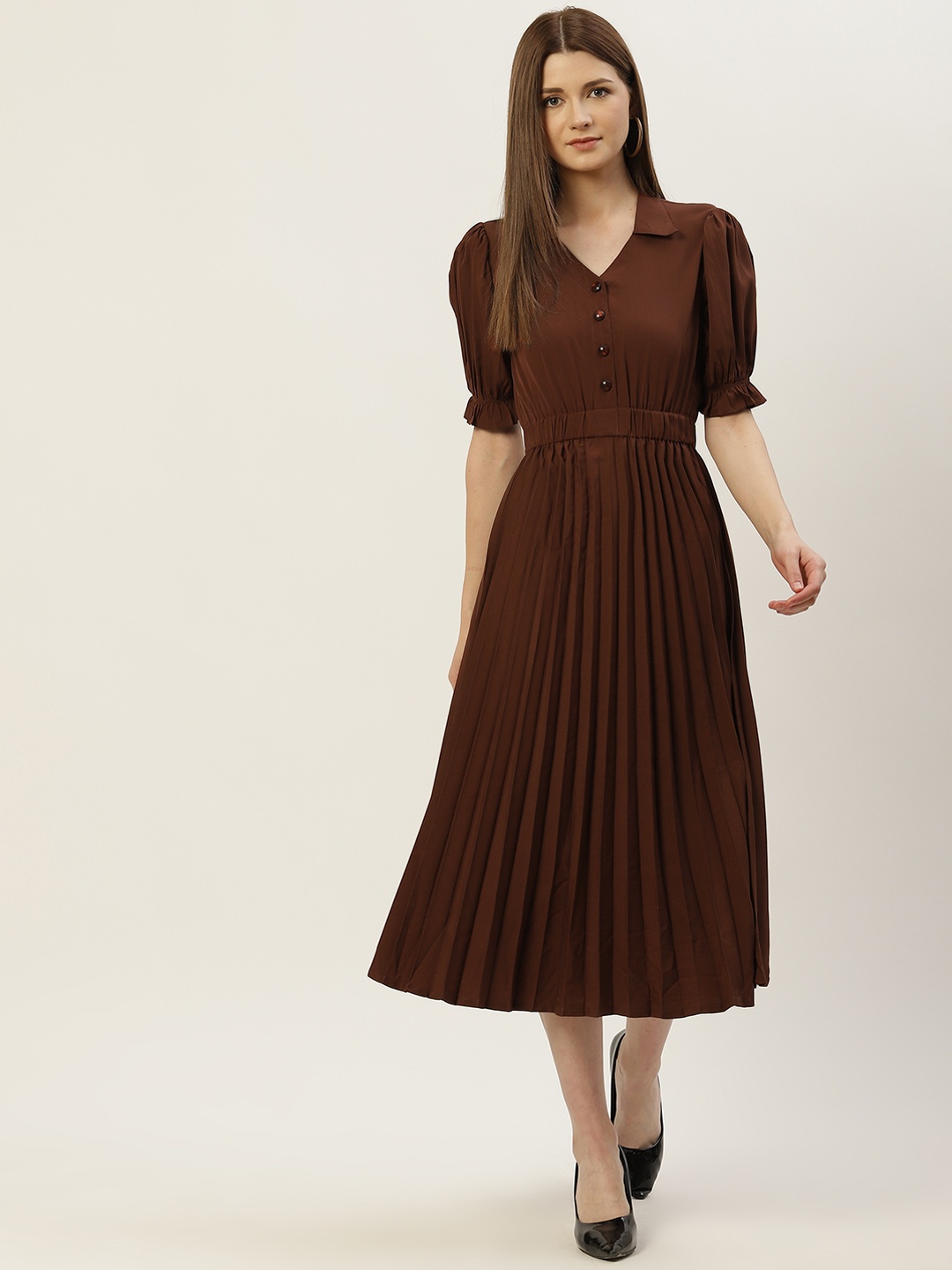 

Slenor Women Brown Crepe A-Line Maxi Dress
