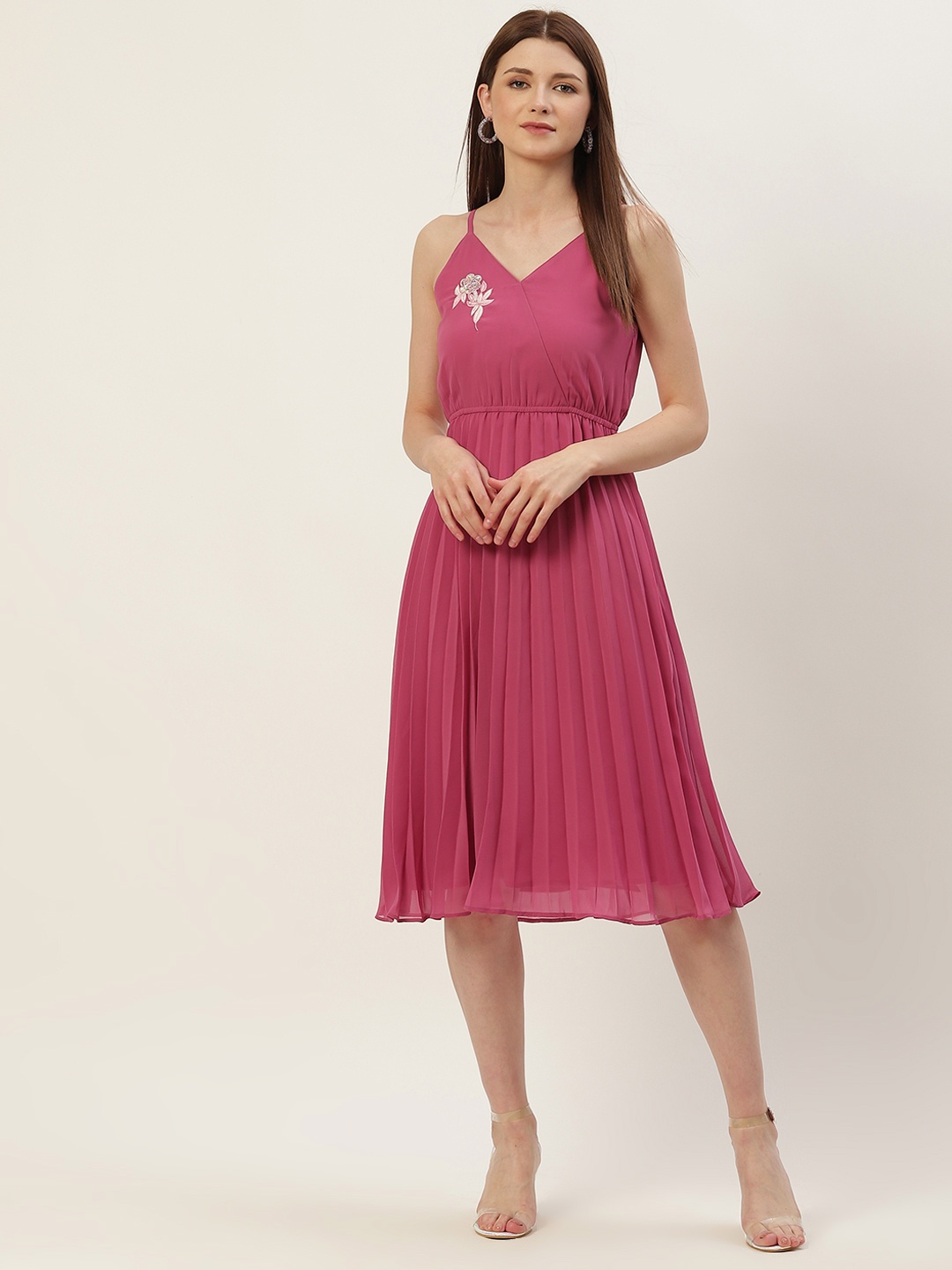 

Slenor Women Pink Georgette A-Line Midi Dress