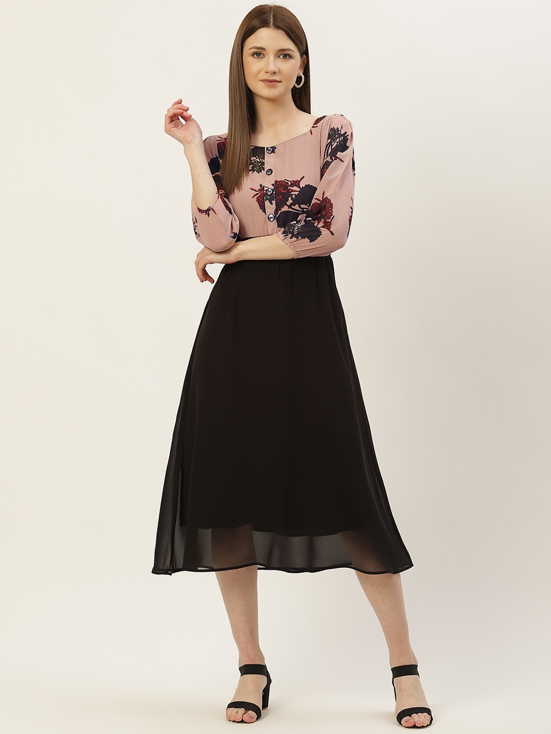 

Slenor Women Multicoloured Floral Georgette A-line Dress, Multi