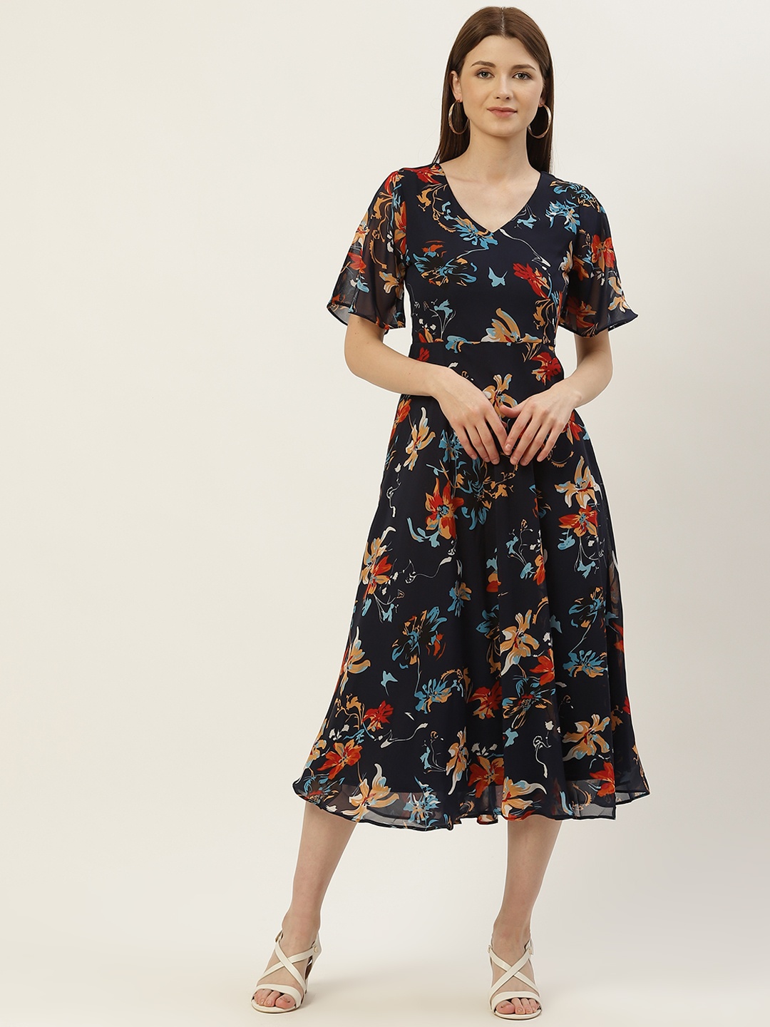 

Slenor Women Multicoloured Floral Georgette A-Line Dress, Multi