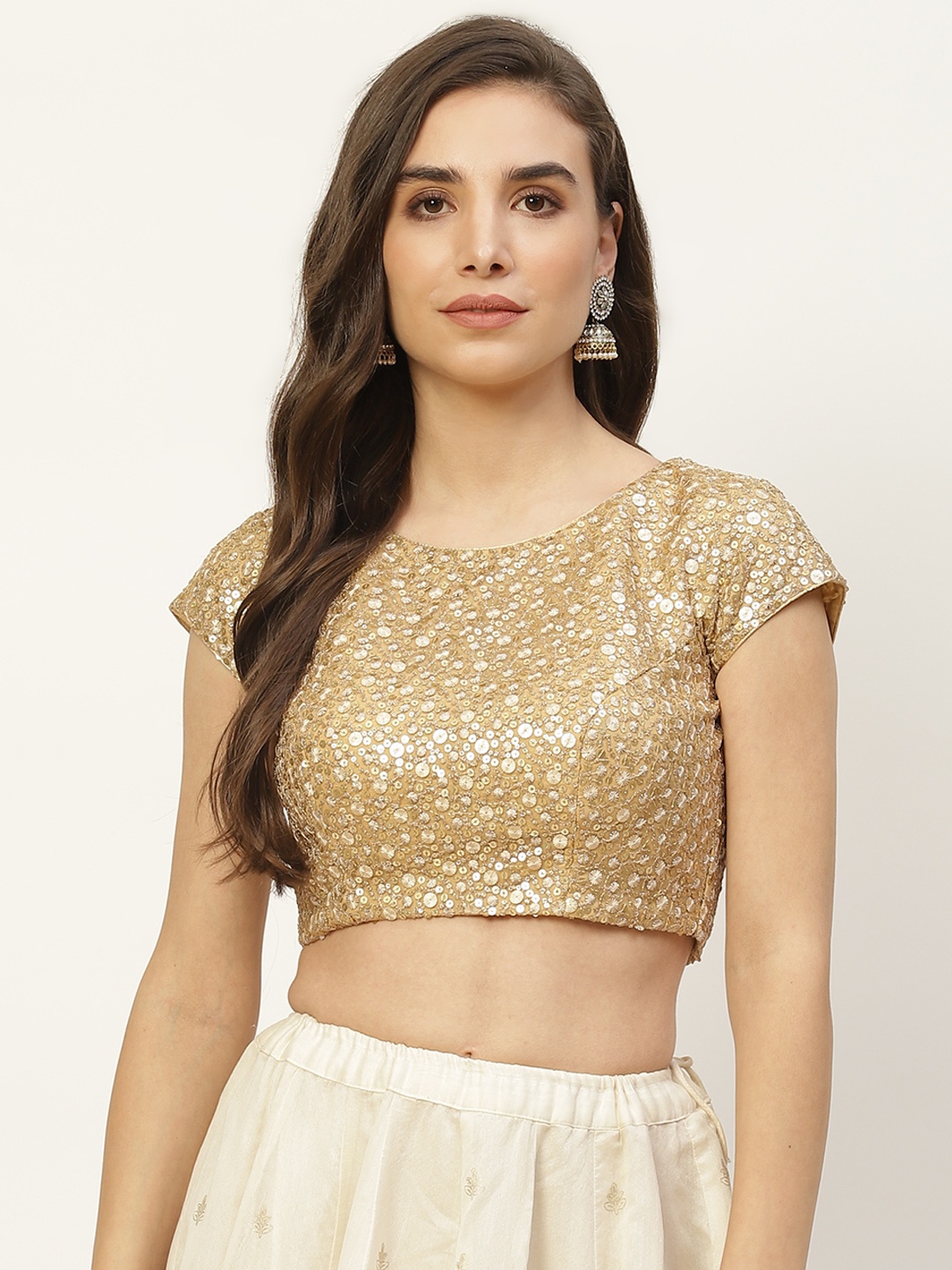 

NDS Niharikaa Designer Studio Golden Sequinned Padded Readymade Saree Blouse, Gold