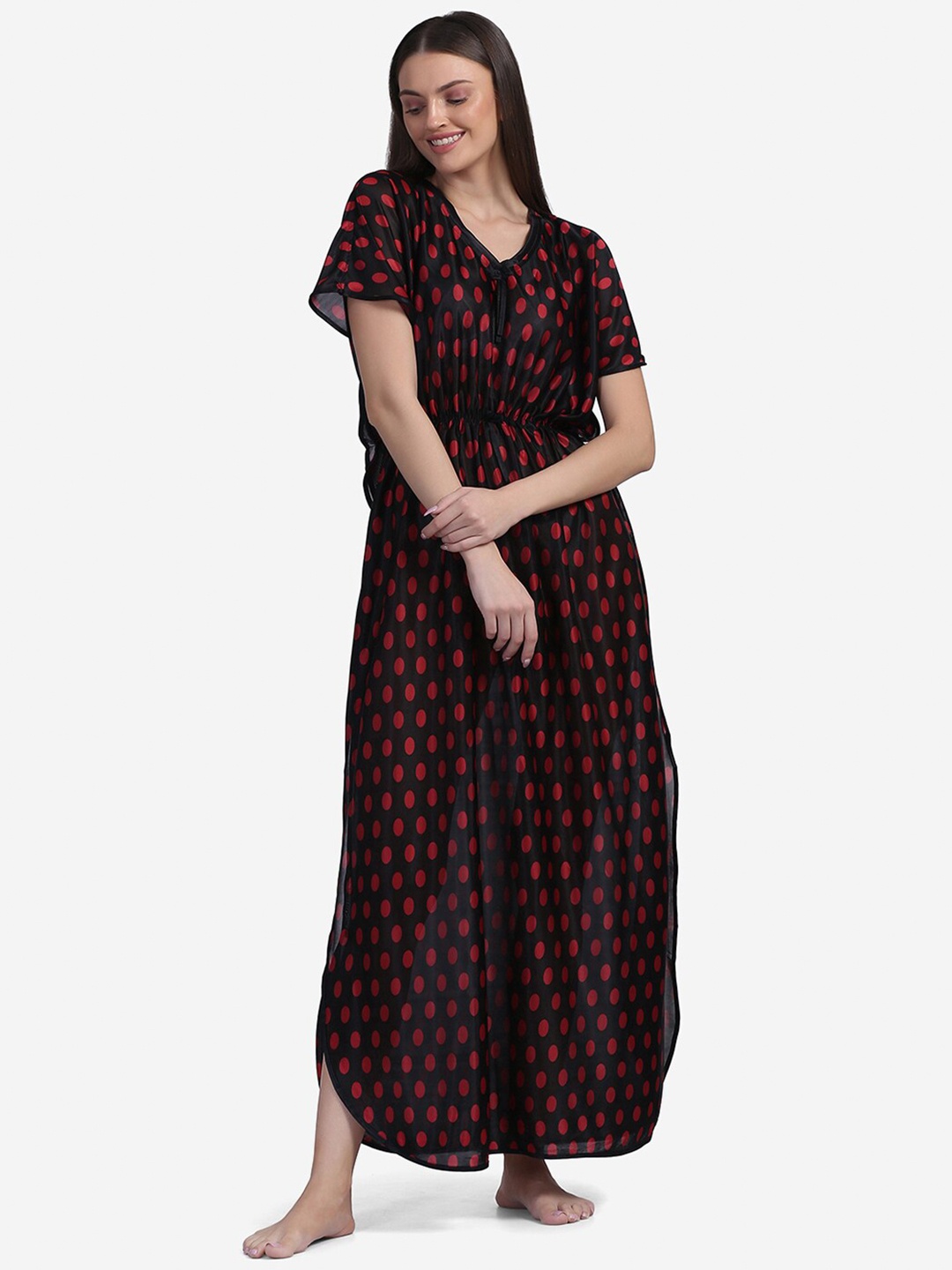 

Sugathari Black Printed Maxi Nightdress
