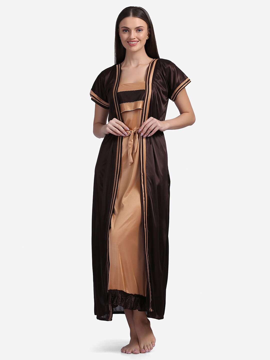 

Sugathari Women Brown Maxi Nightdress