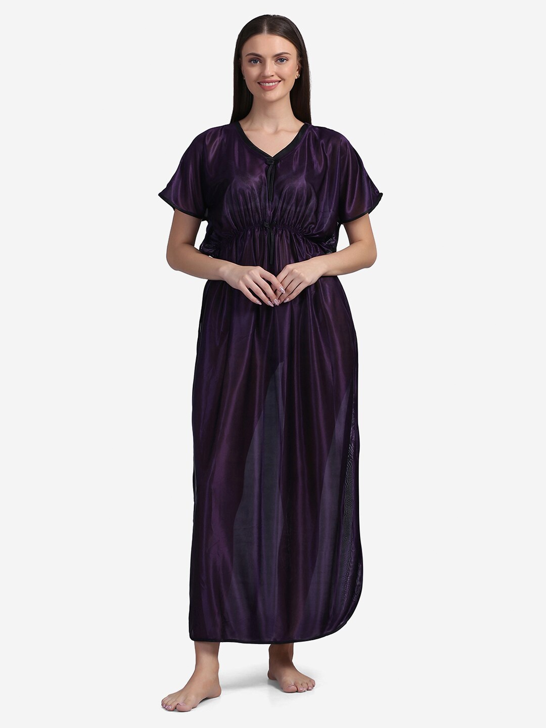 

Sugathari Purple Satin Maxi Nightdress
