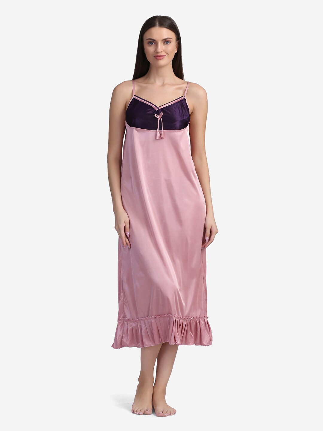 

Sugathari Pink & Purple Satin Maxi Nightdress