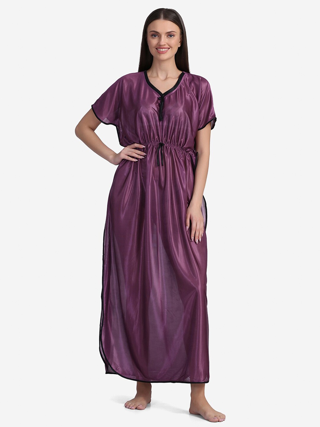 

Sugathari Women Purple Satin Kaftan Nightdress