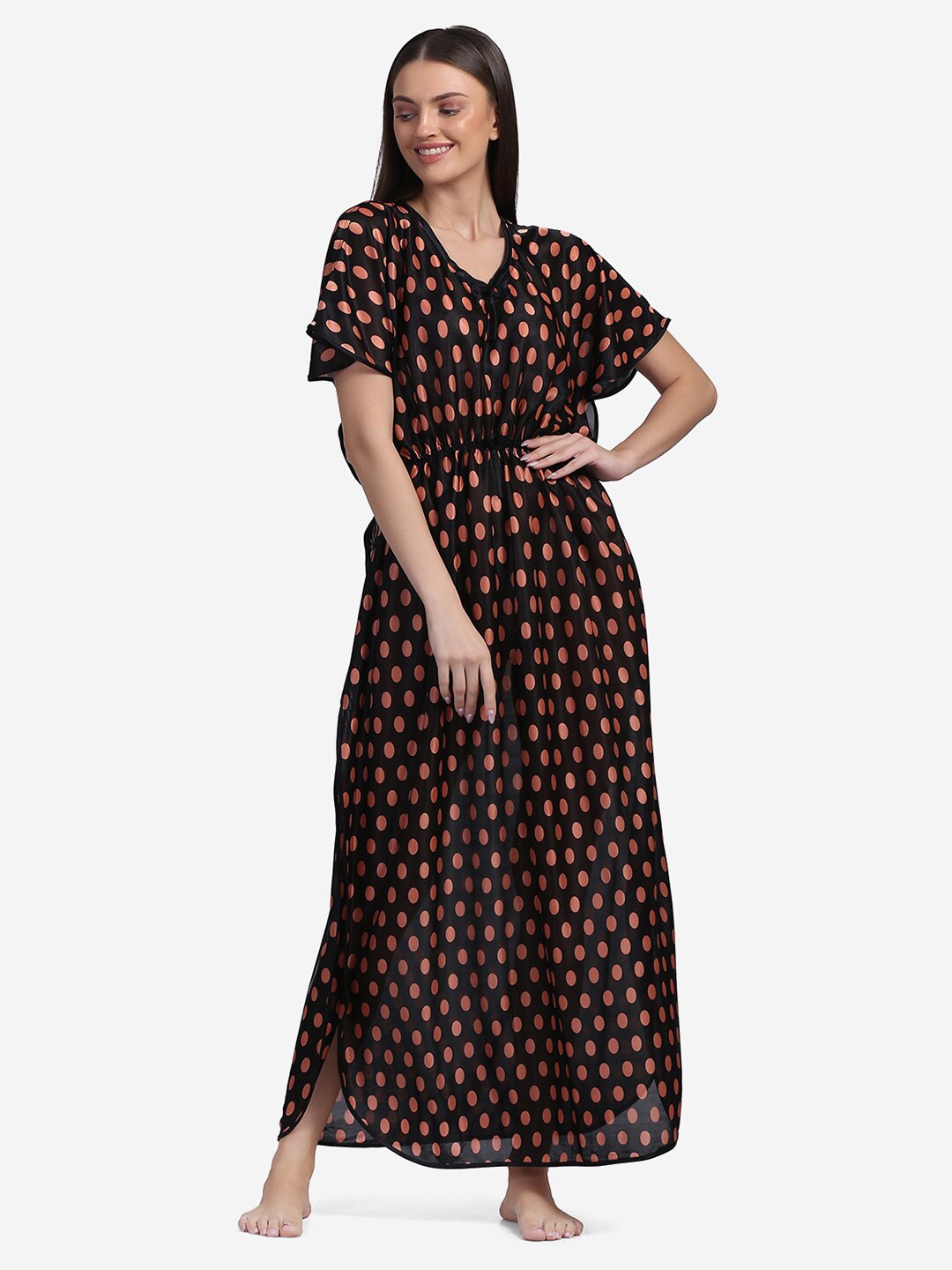 

Sugathari Black Printed Maxi Nightdress