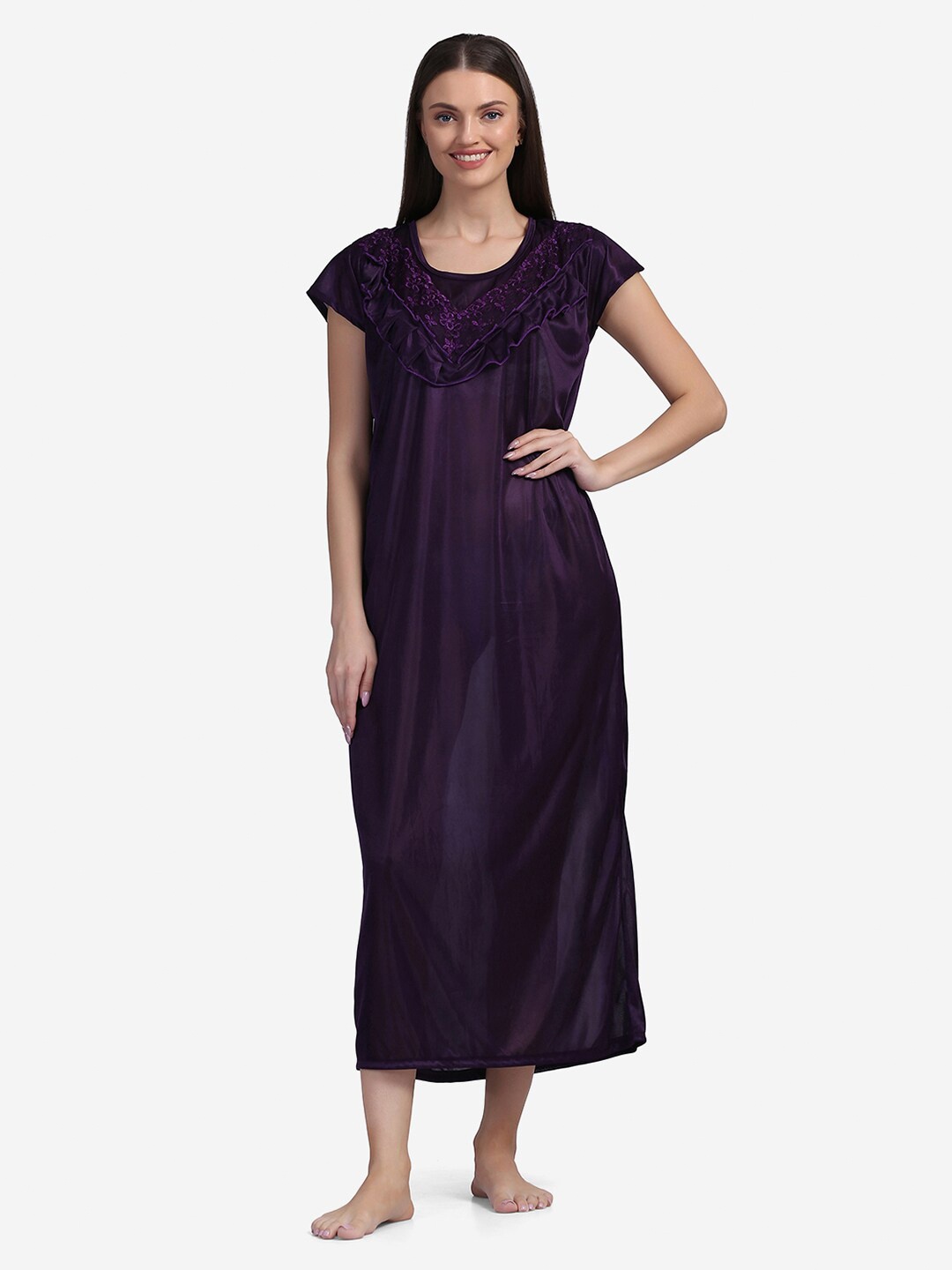 

Sugathari Purple Maxi Satin Nightdress