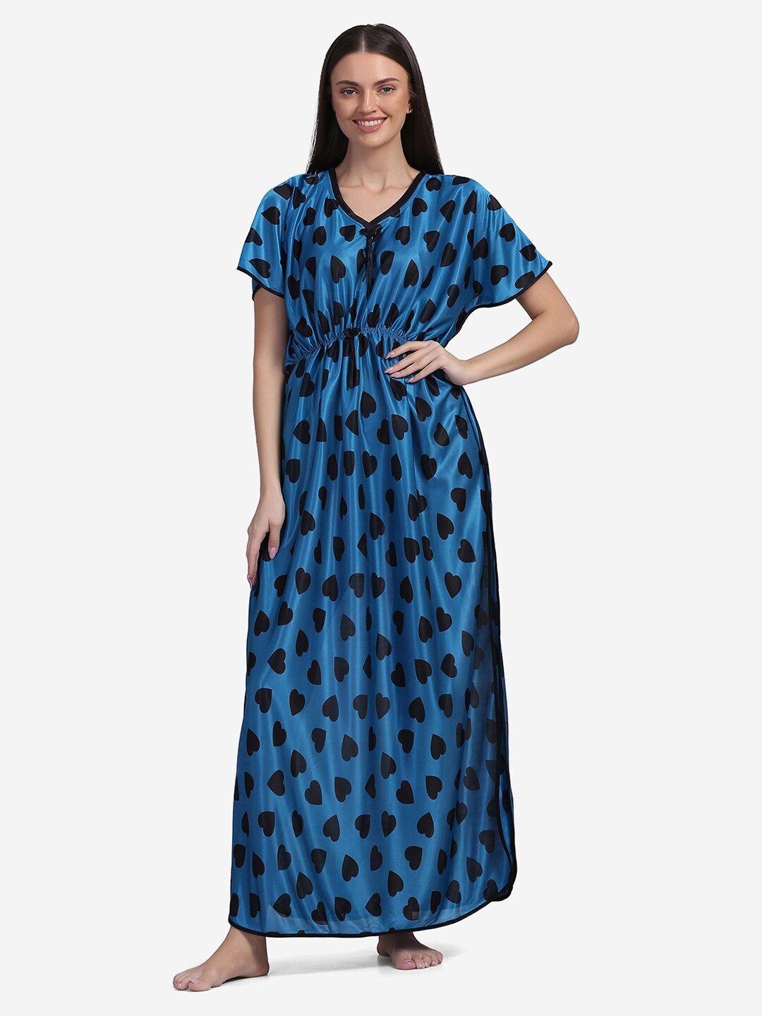 

Sugathari Blue Printed Maxi Nightdress