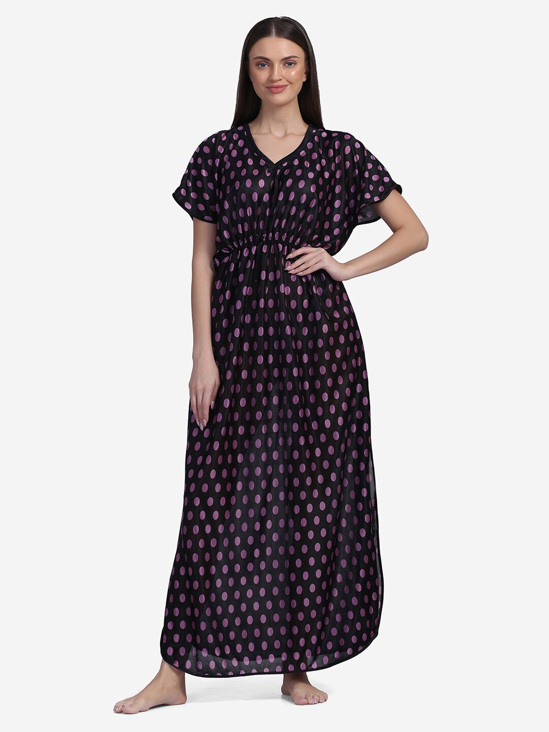 

Sugathari Black Printed Maxi Nightdress