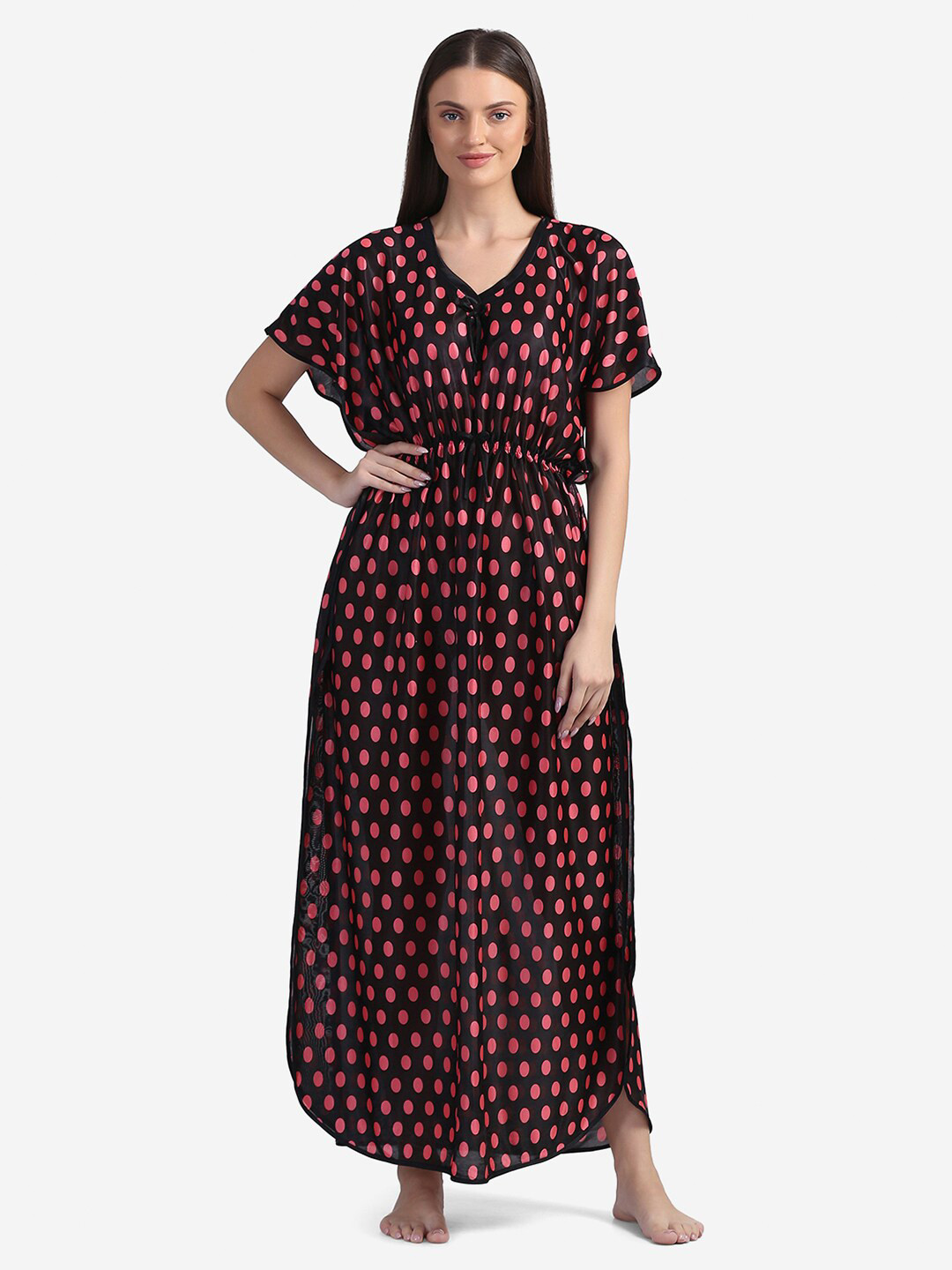 

Sugathari Black Printed Maxi Nightdress