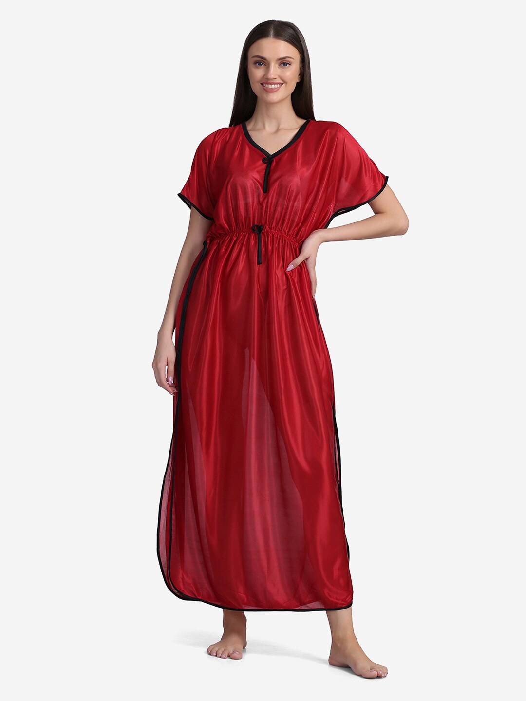 

Sugathari Red Satin Maxi Nightdress