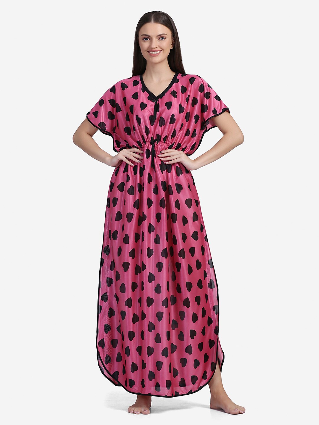 

Sugathari Pink Printed Maxi Nightdress